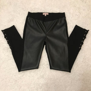 My Michelle Sequin Hearts Leather Lace up Leggings